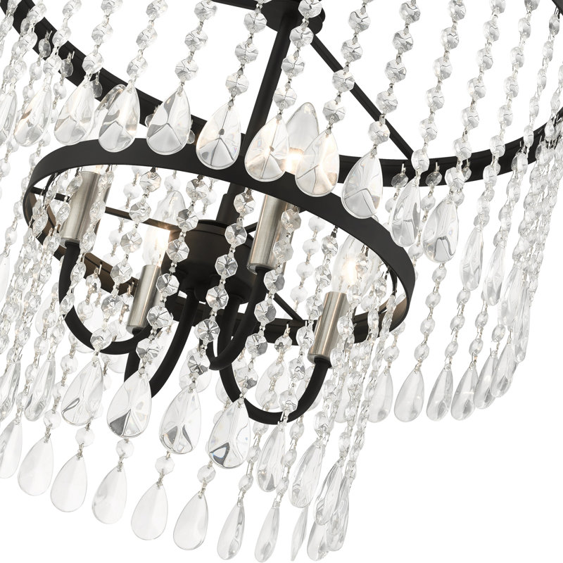 Lustre tambour 4 lumières façon bougie avec accents de cristal, Noir