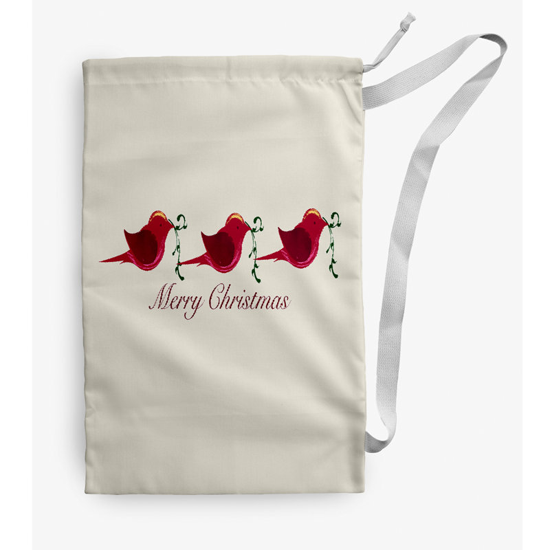 Sac à linge Merry Christmas Birds, Moyen (H 36 po x l 28 po), Ivoire