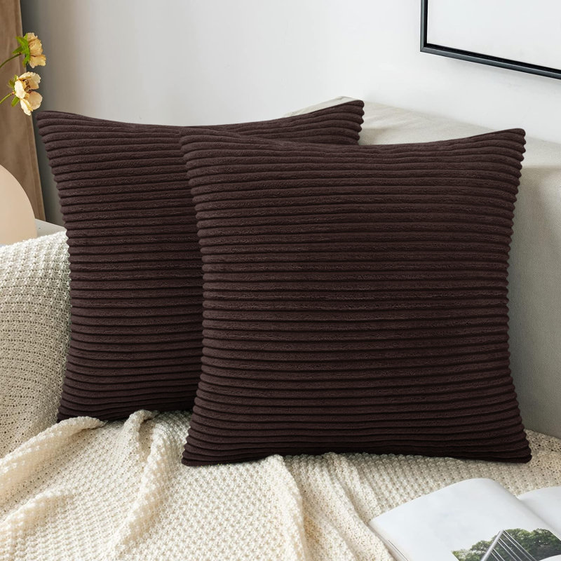 Striped Heavy Crushed Velvet Cushion Cover (Set Of 2) , Coffee