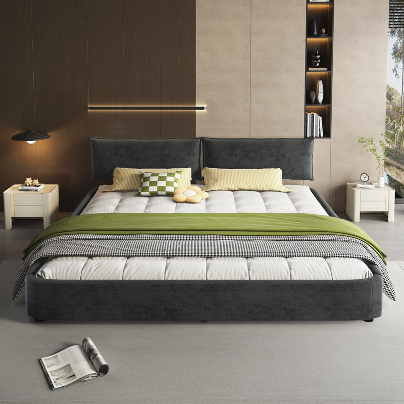 Base de lit Cloud avec tête de lit mobile surdimensionnée et rembourrée, Gris foncé
