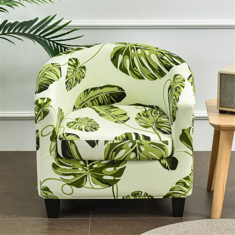 Housse extensible pour fauteuil club, housse pour fauteuil demi-tonneau imprimé 2 pièces avec dessous élastique, housse de fauteuil antidérapante pour fauteuil de bar