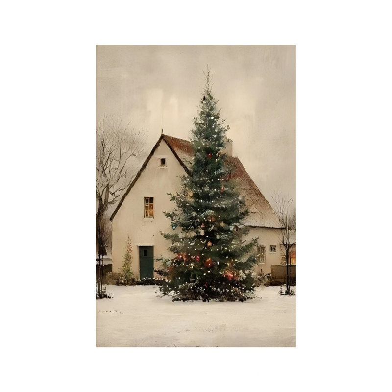 «Rustic Christmas Tree Cottage», art mural 24 po x 36 po