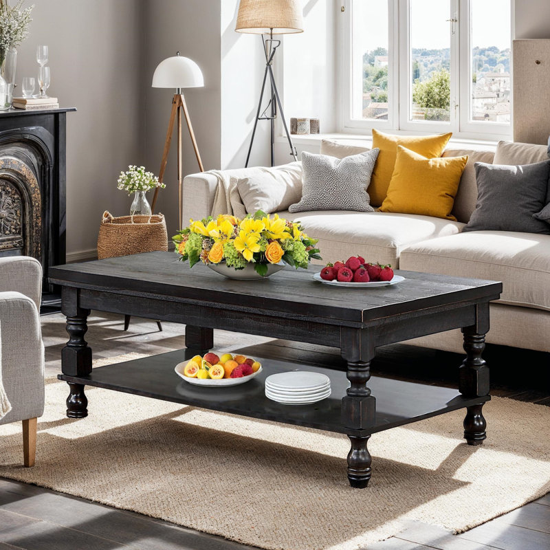 Solid Wood 47.5''L Coffee Table with Spacious Storage