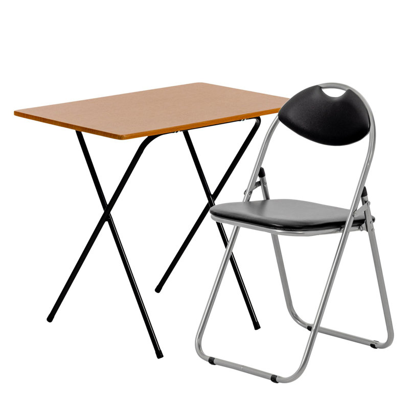 Harbour Housewares - Wooden Folding Desk & Chair Set, Black/Brown/Silver, Black