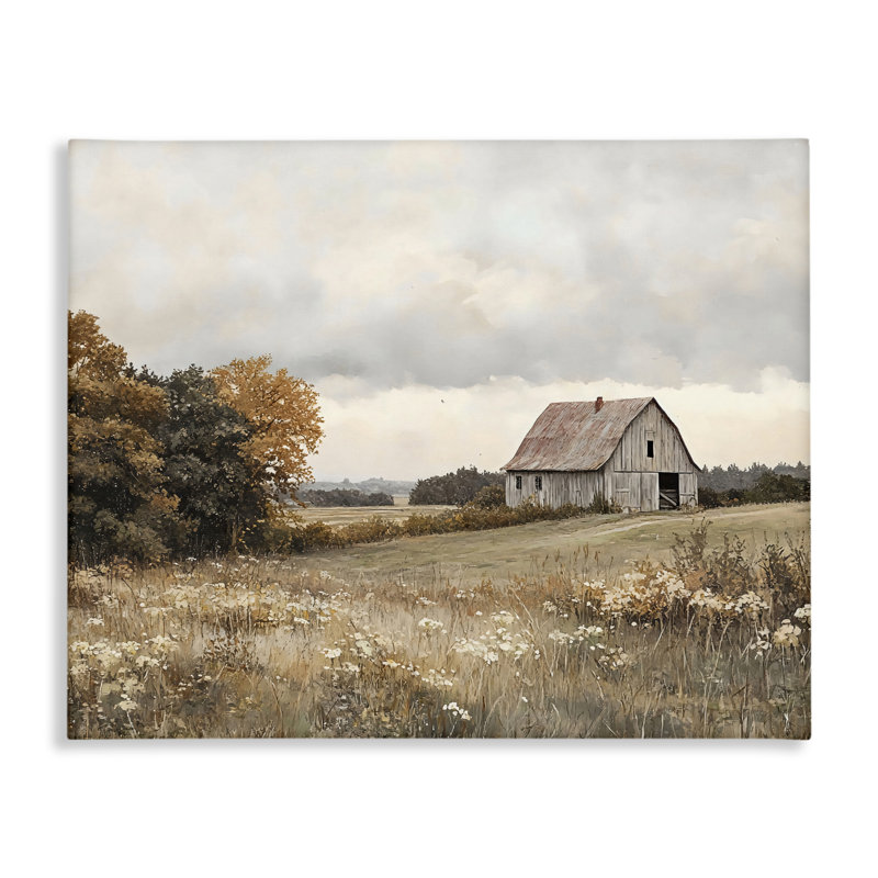 Toile «Mute Autumn Barn Meadow», conception par LSR Design Studio, H 16 po x l 20 po