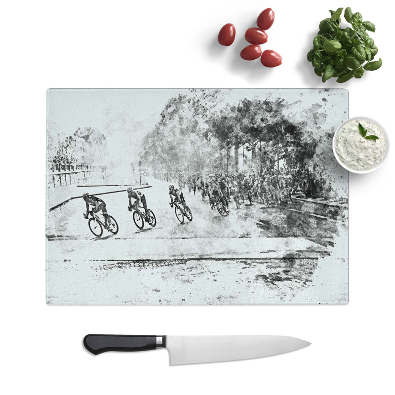 Tempered Glass Tour De France Cycling in Abstract Chopping Board, 39 cm W x 28.5 cm L