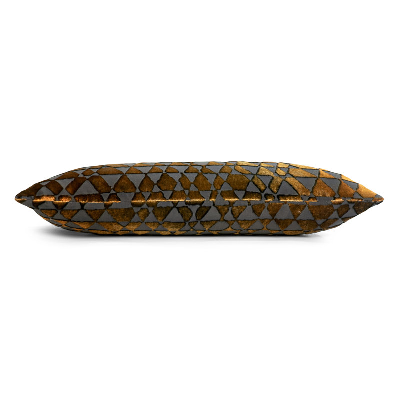 Triangles Rectangle Velvet Pillow Cover & Insert, 7" x 15", Copper Ivy