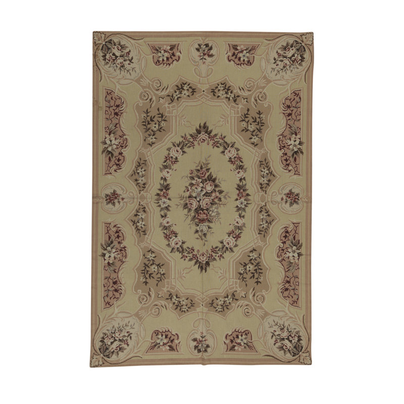 Tapis brun clair, beige et rose noué à la main de haute qualité