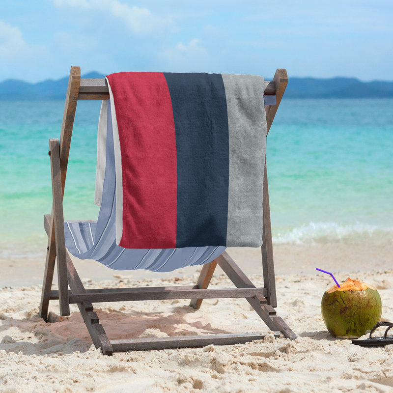 Cotton Blend Beach Towel, Red/Light Gray/Light Blue