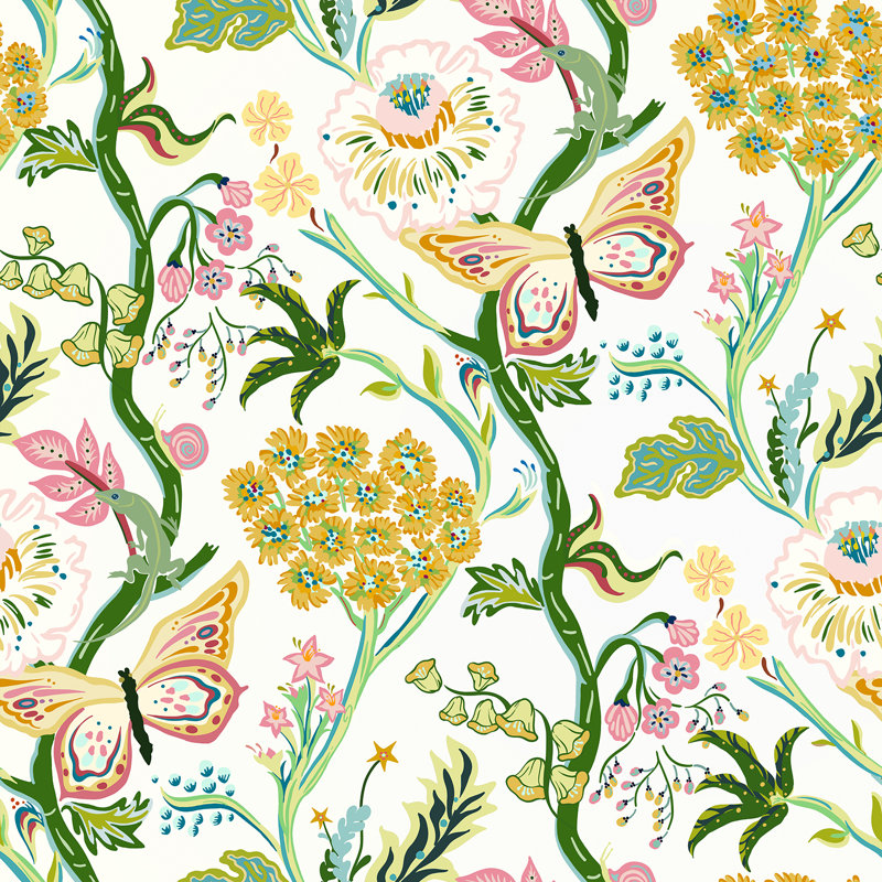 Floral Patterned Curtains Mid Century Botanical Drapes,Room Darkening Curtain,Rod Pocket Back Tab Floral Drapes,Set of 2