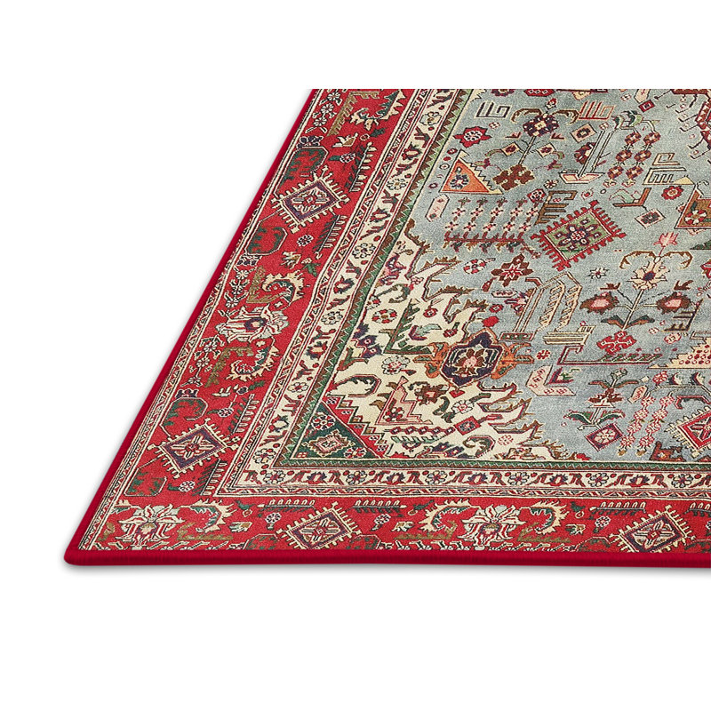 Tapis traditionnel rouge / beige / noir, Rectangle 3 pi x 5 pi