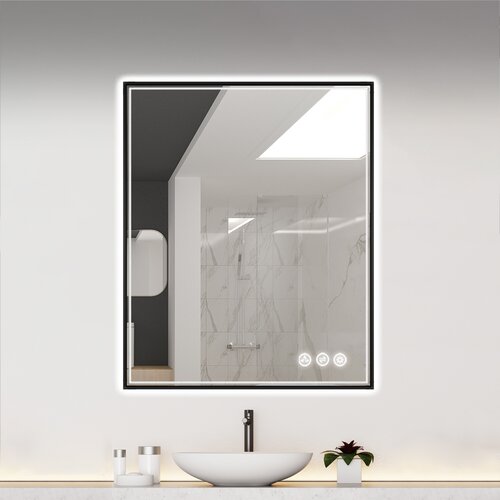 Ivy Bronx Ickes Rectangle Mental Frame Lighted LED Mirror with Defogger ...