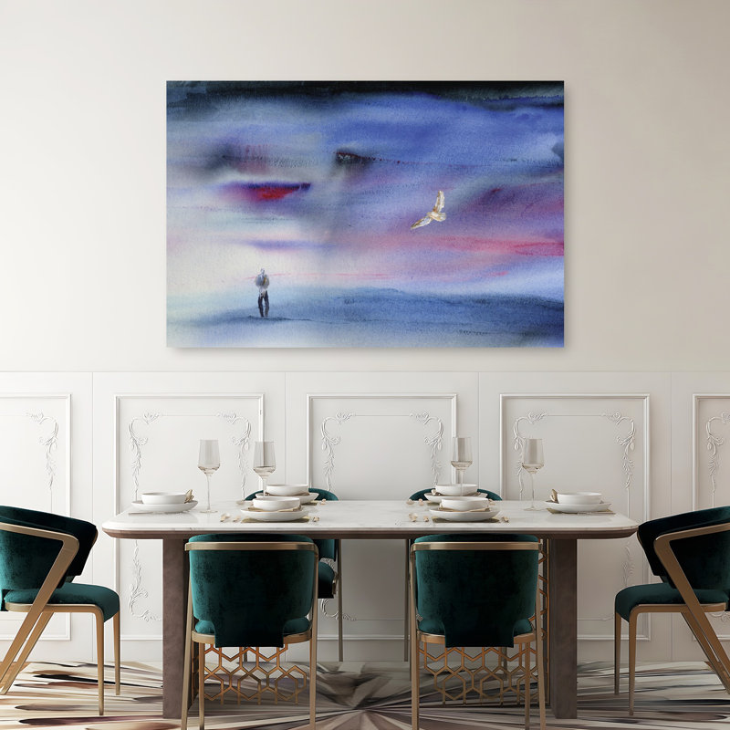 «Dreamy Twilight Flight», art dramatique abstrait d'oiseaux éthériques, paysage, nature, H 40 po x l 60 po