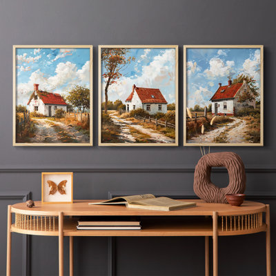 Country Cottage  Series  XVII  -Set Of 3 Framed Giclee Prints -Ready to Hang