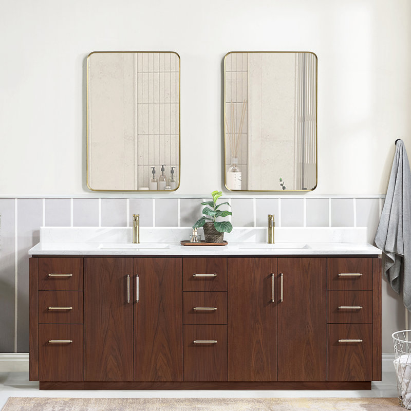 Meuble-lavabo double 84 po Cloverfield, Noyer naturel, Or