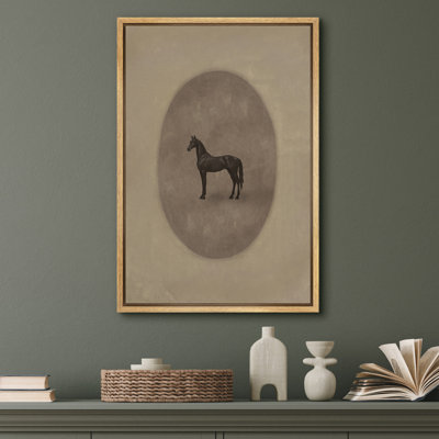 Reproduction d'art rétro sur toile, silhouette de cheval rétro, décor animal ovale rustique pour salon ou salon