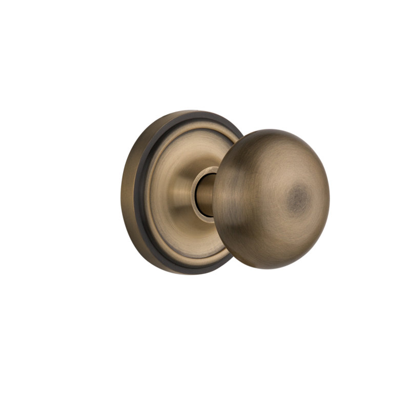 Classic Rosette with New York Door Knob, Antique Brass, 2-3/8"