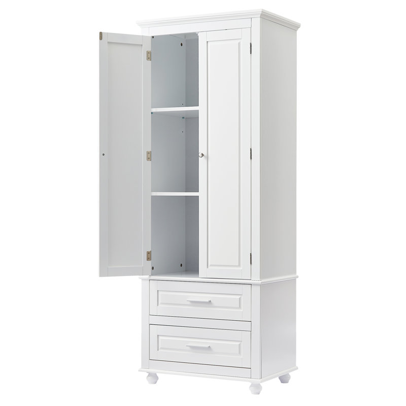 Grande armoire de rangement avec deux tiroirs pour salle de bain / bureau, blanc