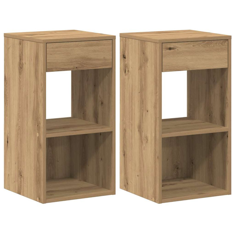 Rontavius 35cm W Manufactured Wood Bedside Table, Set of 2, Smoked Oak