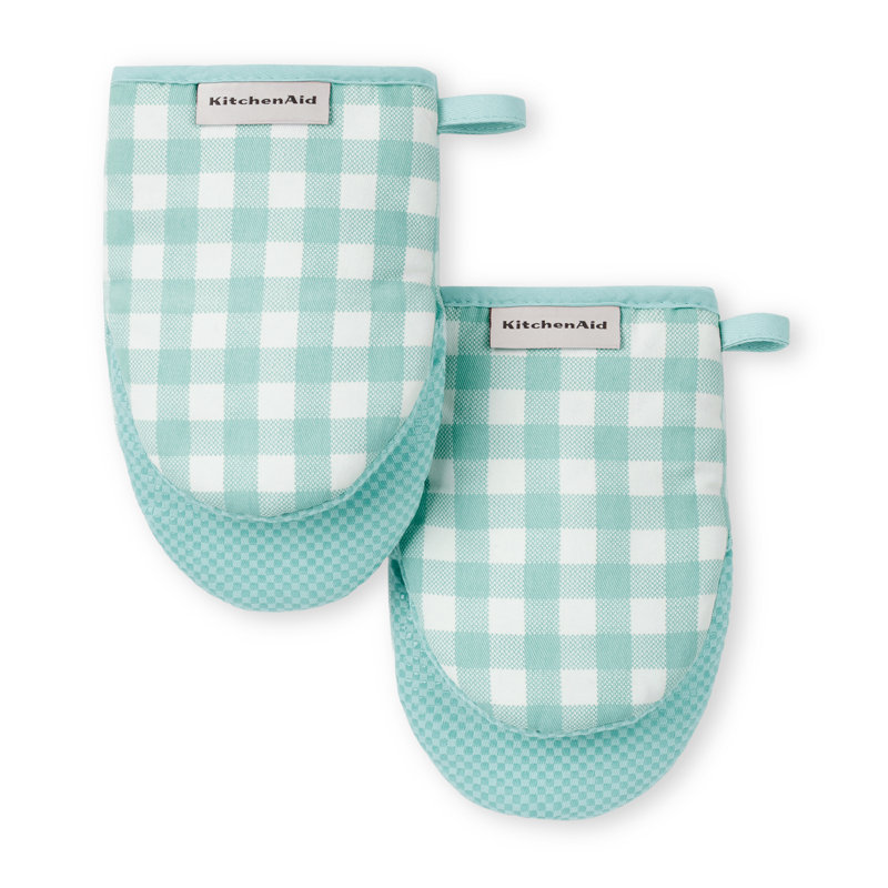 KitchenAid Gingham 2-Piece Oven Mitt, 5.50""W x 10""L, Rose