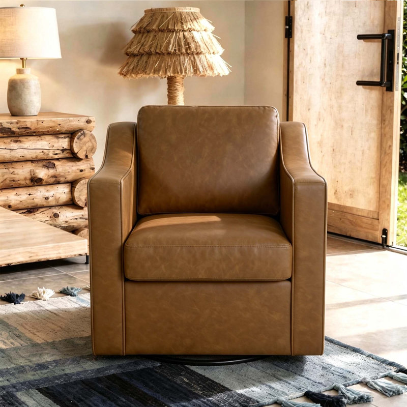 Faux Leather Swivel Armchair, Brown