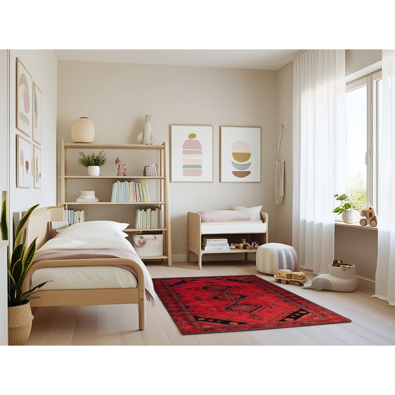 Tapis rouge persan lavable à la machine, Rectangle 3 pi x 5 pi