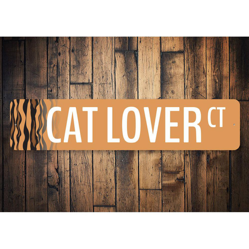 Plaque en aluminium «Cat Lover Street», H 4 po x l 18 po x P 0,04 po
