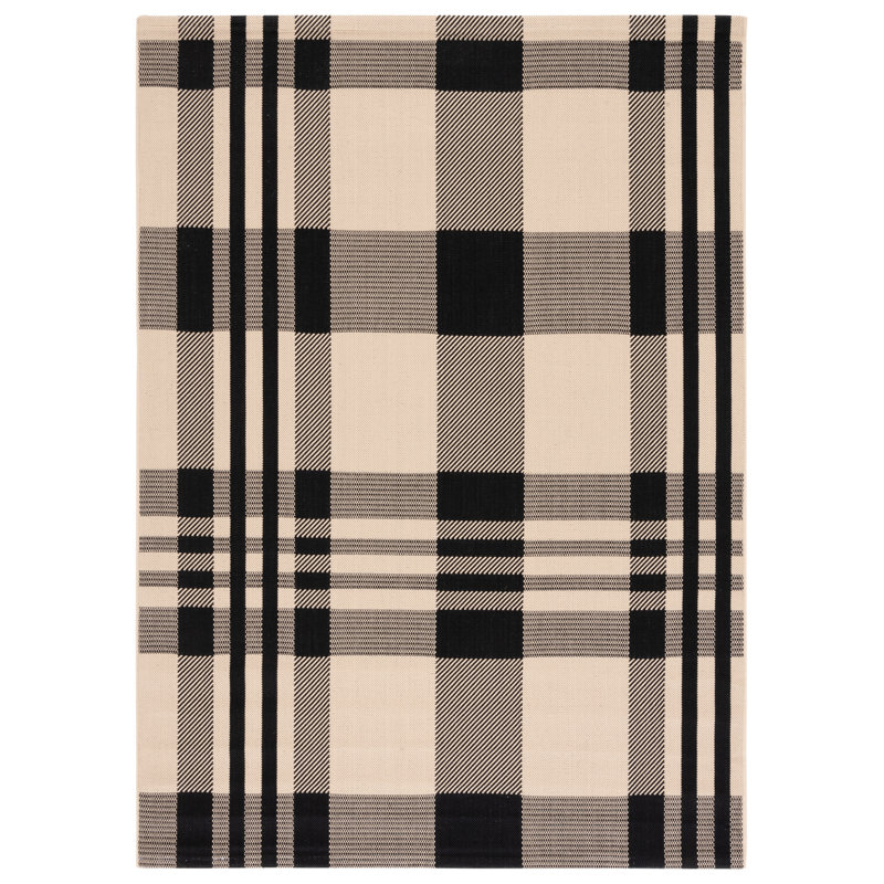 Lakeeva Performance Plaid Indoor/Outdoor Area Rug, Rectangle 4' x 5'7", Black/Bone