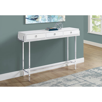 Accent Table, Console, Entryway, Narrow, Sofa, Storage Drawer, Living Room, Bedroom, Glossy White Laminate, Chrome Metal, Contemporary, Modern -  Astoria Grand, B9190518881641278A684BBABB86CD1F