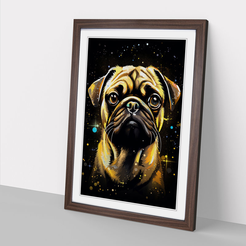 Pug Tachisme No.2 - Single Picture Frame Print on Wood, Walnut, 46" H x 34" W x 2" D
