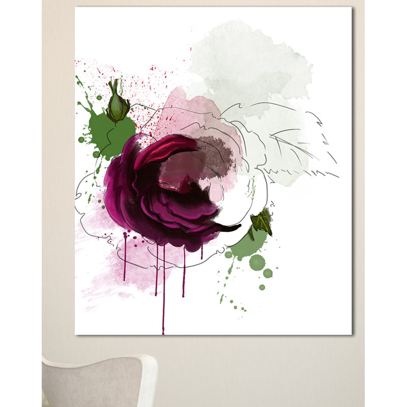 Large Purple Rose Sketch Watercolor Canvas Art