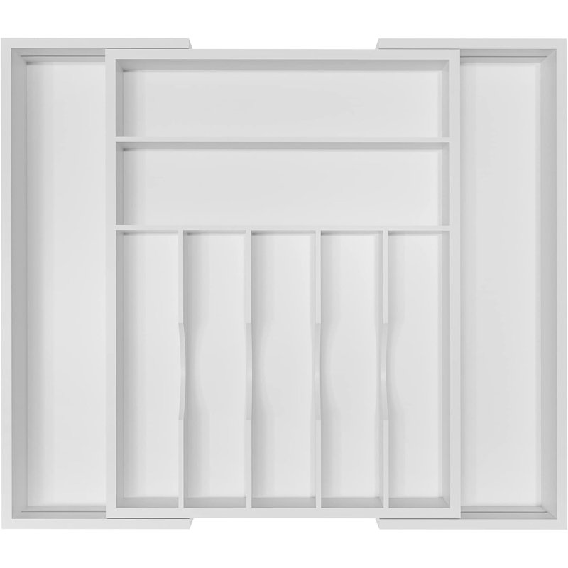 Rangement de tiroir extensible pour porte-ustensiles Nikel, plateau à couverts réglable, Blanc