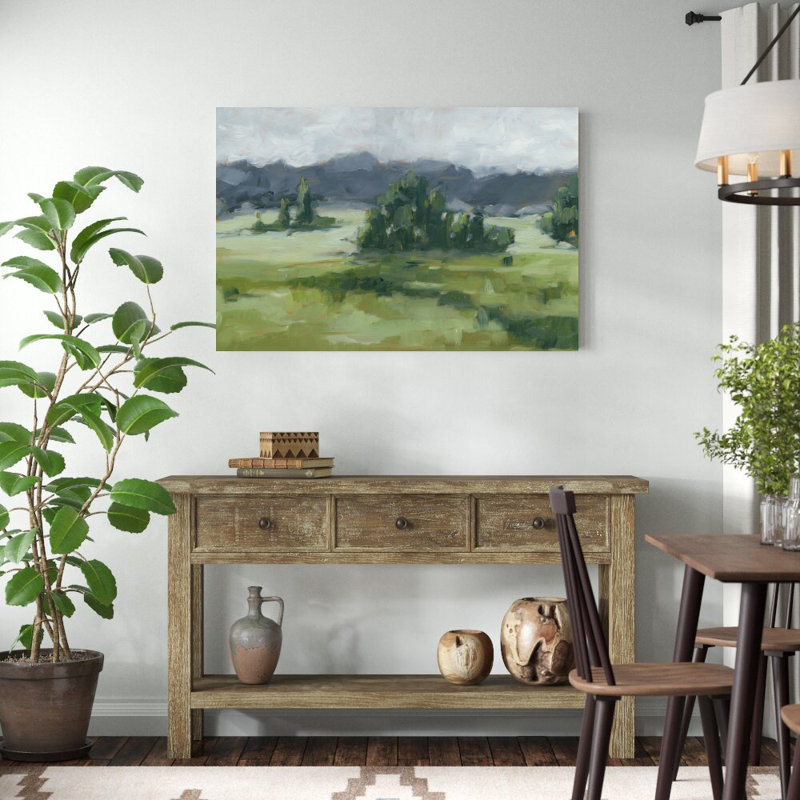 «Misty Green Valley II» par Ethan Harper - peinture sur toile tendue, H 32 po x l 48 po