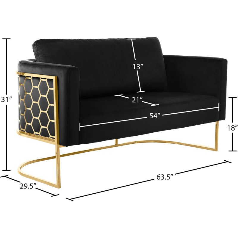 Casa 63.5" Velvet Armless Loveseat, Gold, Black Velvet