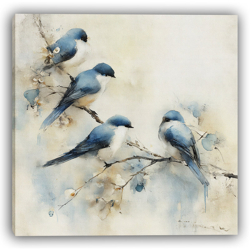 Cherry Bloom Quartet - Oiseaux à fleurs douces, H 20 po x l 20 po