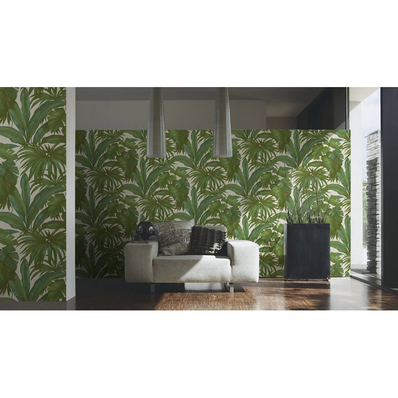 Palm Leaf White Green Wallpaper