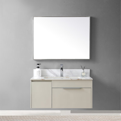 Dessus de meuble-lavabo de 31 po or avec lavabo et dosseret en céramique - sous-comptoir en pierre frittée polie