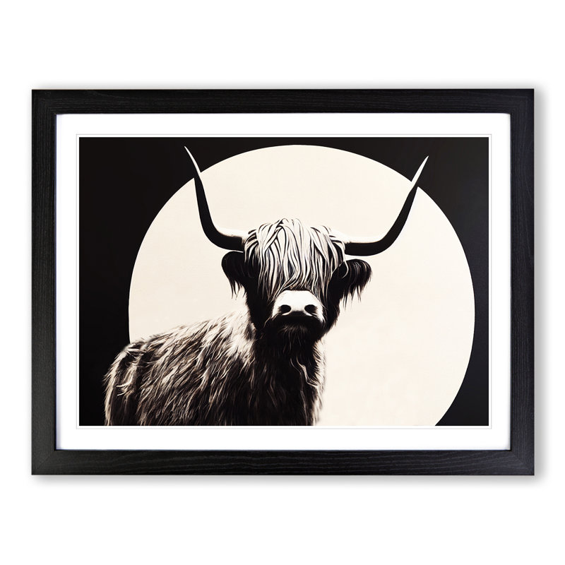 Iconic Highland Cow - Single Picture Frame Print, Black, 46cm H x 64cm W x 2cm D