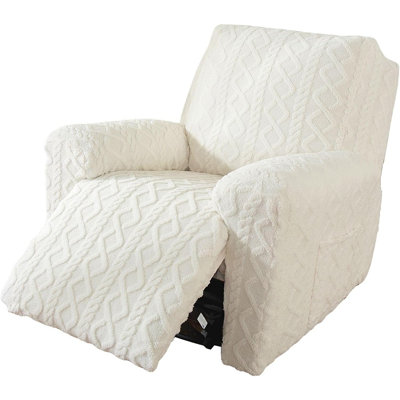 4 Pieces Geometric Jacquard Plush Recliner Slipcovers Sof...