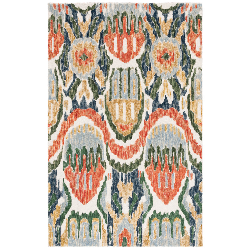 Ikat 151 Hand Tufted Wool/Cotton Ikat Rug in Green/Rust, Rectangle 4' x 6'
