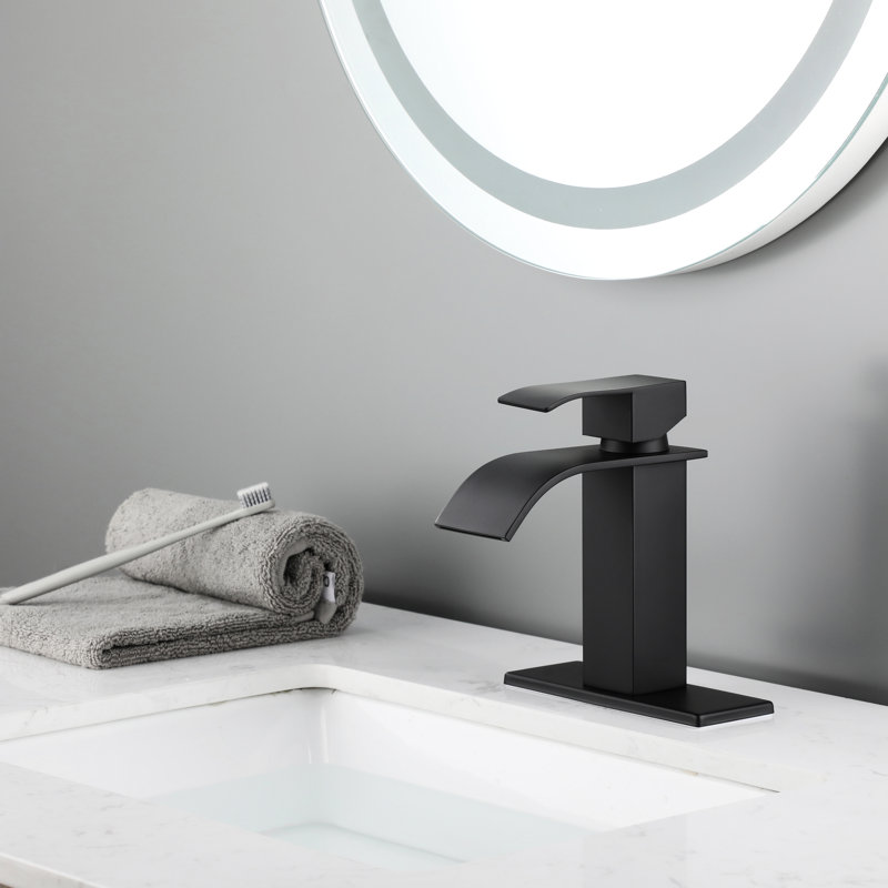 Robinet de salle de bain noir mat à cascade, poignée simple, robinet de construction en acier inoxydable avec