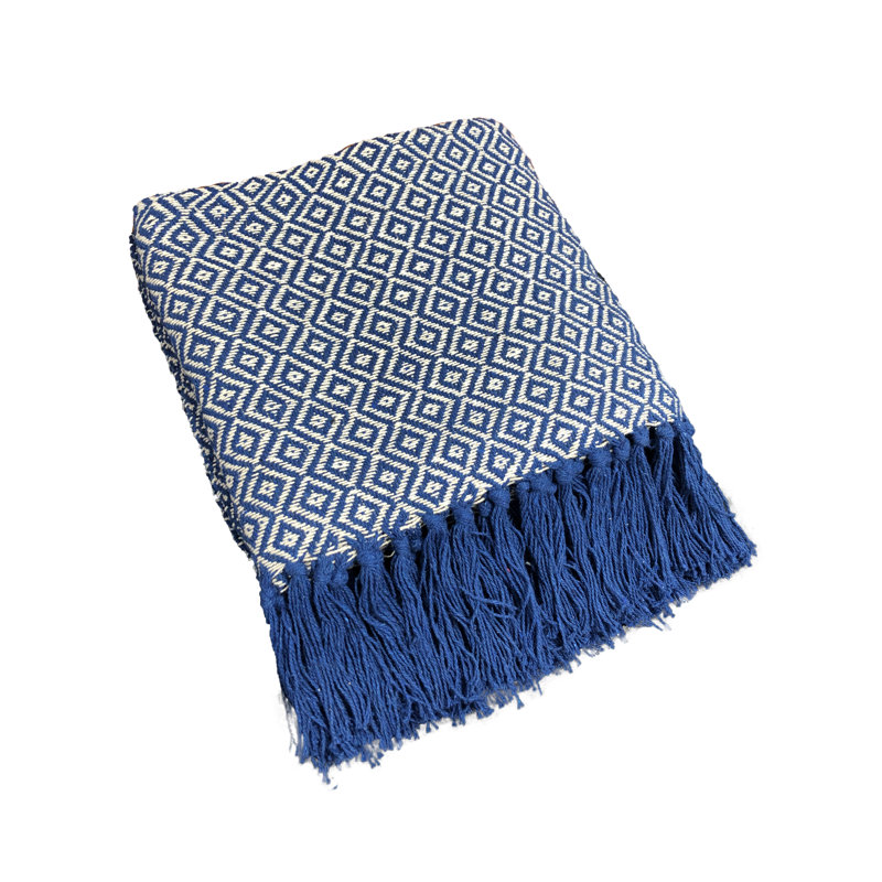 Plain Weave / Muslin Throw Blanket, Throw, Blue/Ivory Diamond