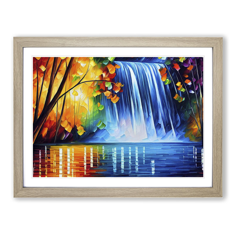 Glimmering River Waterfall Vol.1 - Framed Print, 46cm H x 64cm W x 2cm D, Oak