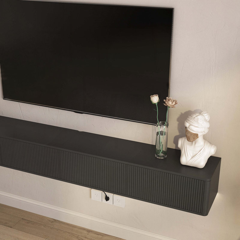 Meuble télé flottant avec lumières DEL et prise de courant, H 9,84 po x L 78,74 po x l 11,8 po, Noir