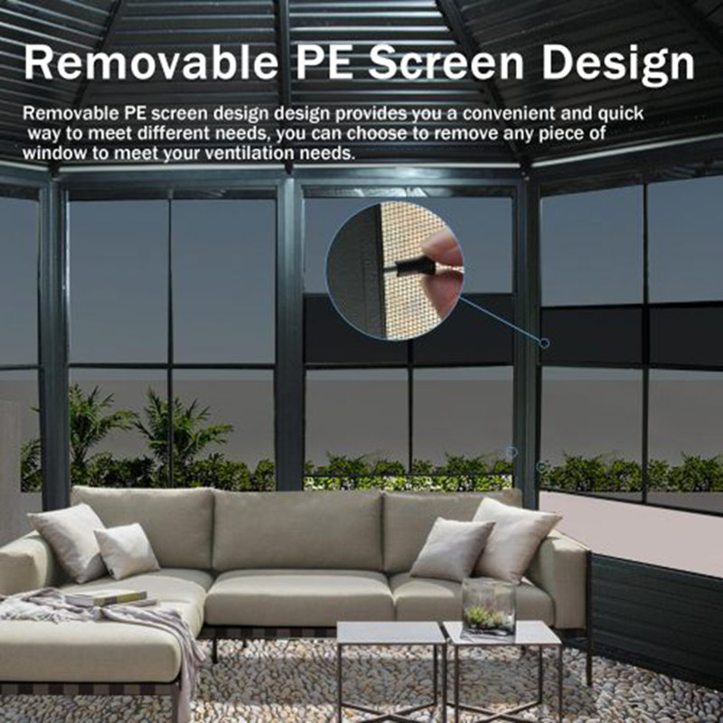 Sunroom Octagonal Solarium,Screen Houses for Outdoors Backyard with Lockable Sliding Door,Moveable PC Screen,Galvanized Steel Sloping Roof