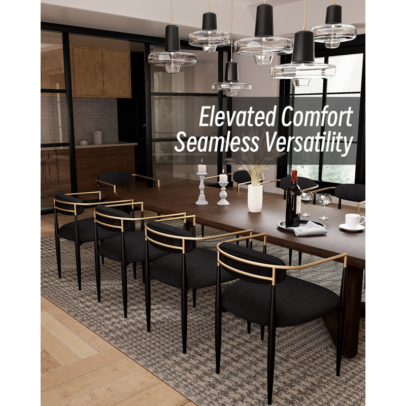 Metal Upholstered Dining Chairs, Black Boucle, Black