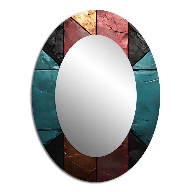 Carreaux à chevrons bleu et rouge Elegance II - Miroir mural moderne ovale, H 40 po x l 30 po