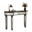 Console demi-lune à miroir avec tiroir en verre cannelé et poignées en cristal, derrière le canapé-1144700929