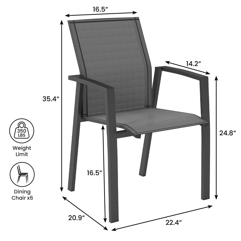 Chaise de patio empilable en aluminium Stemple, entièrement assemblée, Gris