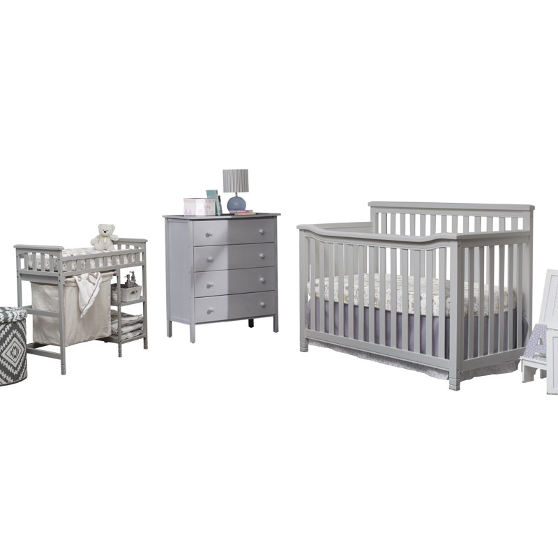 Gray Wood Nursery Set with Crib, Dresser, and Changing Table